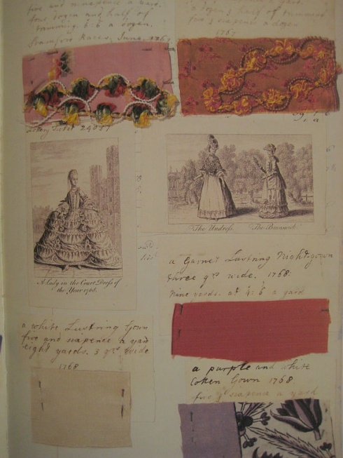 1753. Barbara Johnson (1738-1825) kept a meticulous diary throughout most of her life of the fabrics she used and details of the garments she made with them 1
