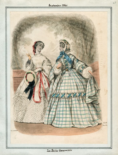 1861. outdoor dresses, La Belle Assemblee, september