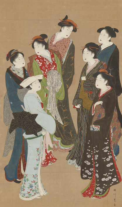 Seven classes of women. Color and gold on silk.  Early 19th century, Japan, Artist - Utagawa Toyohiro