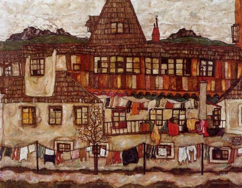 1917. Egon Schiele, House with Drying Laundry